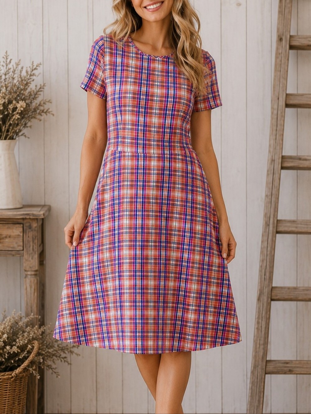 The Vermont Country Store Plaid Cotton Dress Small Cottagecore Prairie Preppy